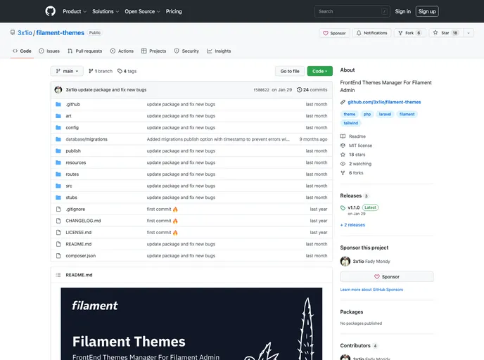 screenshot of Filament Themes
