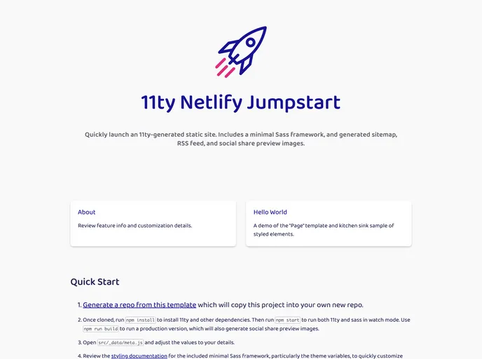 screenshot of 11ty Netlify Jumpstart