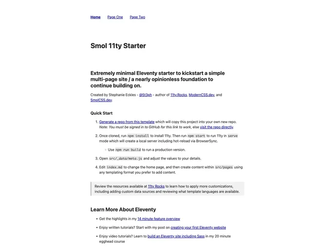 screenshot of Smol 11ty Starter