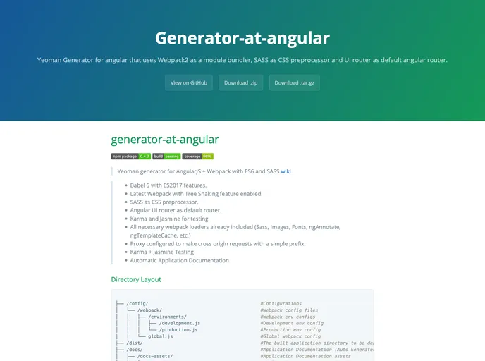 screenshot of Generator At Angular