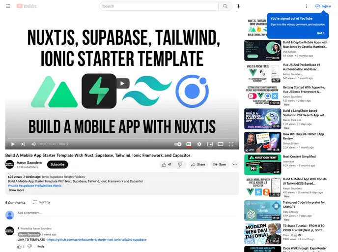 screenshot of Starter Nuxt Ionic Tailwind Supabase