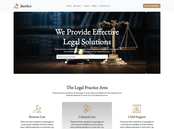 screenshot of Justice Bootstrap Template